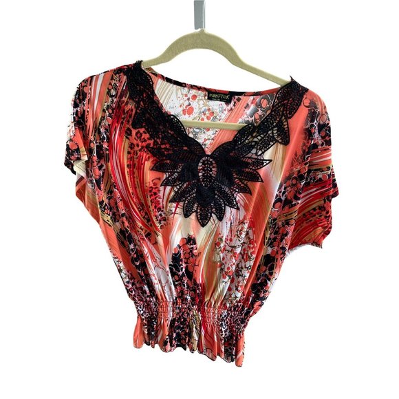 Paris Pink Womens Shirt Medium Pink Black Top V-Neck Spring Summer Work Career - Picture 2 of 8